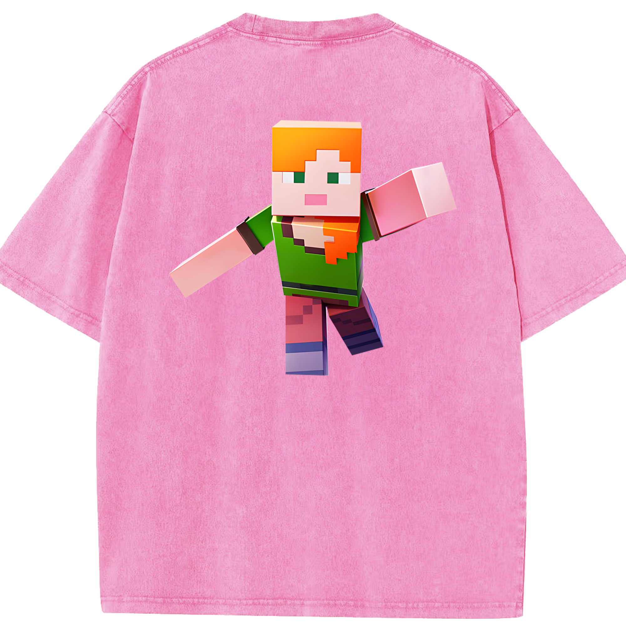 （画像用） マインクラフト ブロックの世界 Minecraft MC Block world 綿100% ヴィンテージ風 半袖Tシャツ（背面プリント）